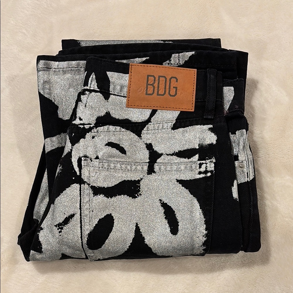 BDG Black Jeans with Silver Graphic Design